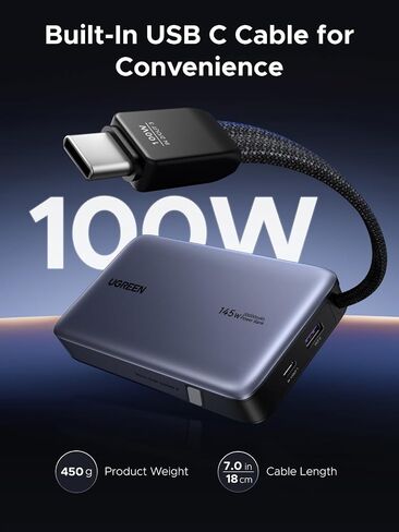 UGREEN Nexode Power Bank, 20000mAh 145W Laptop Portable Charger with Built-in USB-C Cable 72Wh Fast Charging Business Travel Battery Pack for MacBook Pro/Air/ipad/iPhone 17/Samsung S25/Dell/HP/Lenovo in Saudi Arabia