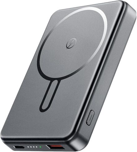 للحصول على Magsafe Battery Pack 12000mAh Bank Bank Magnetic Bank شاحن محمول USB C 20W شحن سريع الشاحن اللاسلكي الضروري لـ iPhone 16/15/14/13/12 Series Gray in Kuwait
