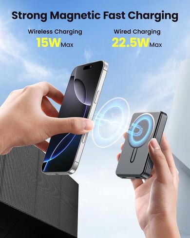للحصول على Magsafe Battery Pack 12000mAh Bank Bank Magnetic Bank شاحن محمول USB C 20W شحن سريع الشاحن اللاسلكي الضروري لـ iPhone 16/15/14/13/12 Series Gray in Kuwait
