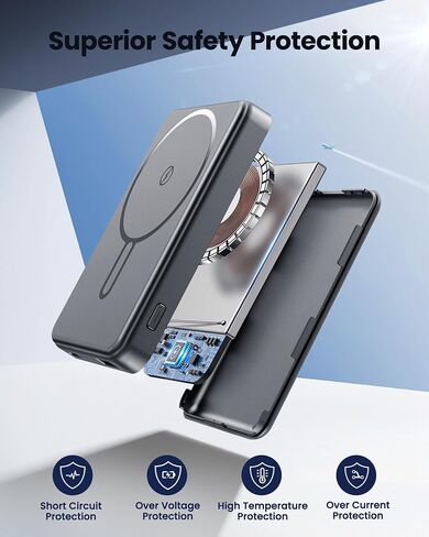 للحصول على Magsafe Battery Pack 12000mAh Bank Bank Magnetic Bank شاحن محمول USB C 20W شحن سريع الشاحن اللاسلكي الضروري لـ iPhone 16/15/14/13/12 Series Gray in Kuwait