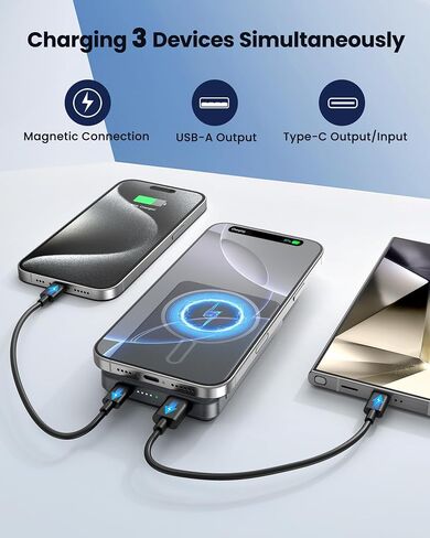 للحصول على Magsafe Battery Pack 12000mAh Bank Bank Magnetic Bank شاحن محمول USB C 20W شحن سريع الشاحن اللاسلكي الضروري لـ iPhone 16/15/14/13/12 Series Gray in Kuwait