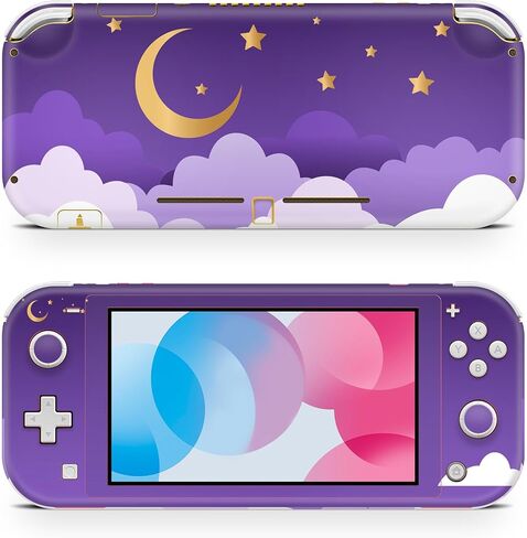 ZOOMHITSKINS Switch Lite Accessories Kawaii, Compatible with Switch Lite Skin, Moon Cloud Gold Pastel Sky Star Purple Anime, 3M Vinyl, Durable & Fit, Easy to Install, Made in The USA in Saudi Arabia