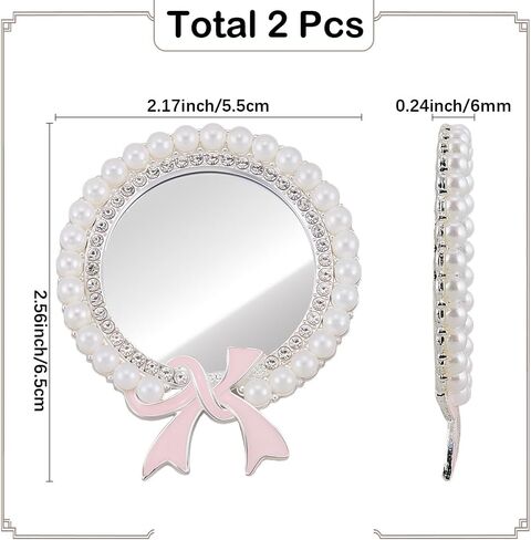 Sunnyclue 1 Box 2PCS Mirror Secal Phone Pocket Pocket Mirror Silver 6cm Case Makeup Case Rhinestons عصا القوس الوردي على ظهر سحر الهاتف مع شريط مزدوج للهاتف الذكي in Saudi Arabia