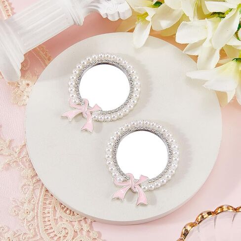 Sunnyclue 1 Box 2PCS Mirror Secal Phone Pocket Pocket Mirror Silver 6cm Case Makeup Case Rhinestons عصا القوس الوردي على ظهر سحر الهاتف مع شريط مزدوج للهاتف الذكي in Saudi Arabia