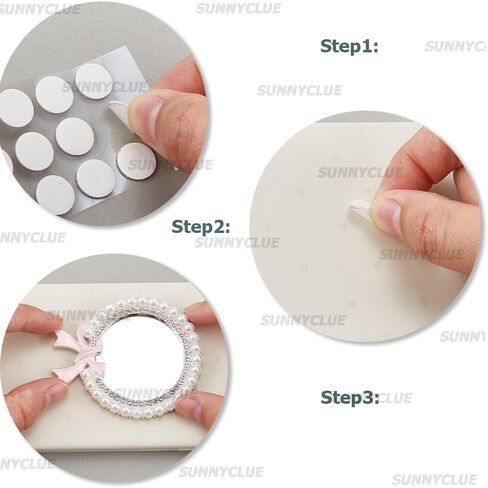 Sunnyclue 1 Box 2PCS Mirror Secal Phone Pocket Pocket Mirror Silver 6cm Case Makeup Case Rhinestons عصا القوس الوردي على ظهر سحر الهاتف مع شريط مزدوج للهاتف الذكي in Saudi Arabia