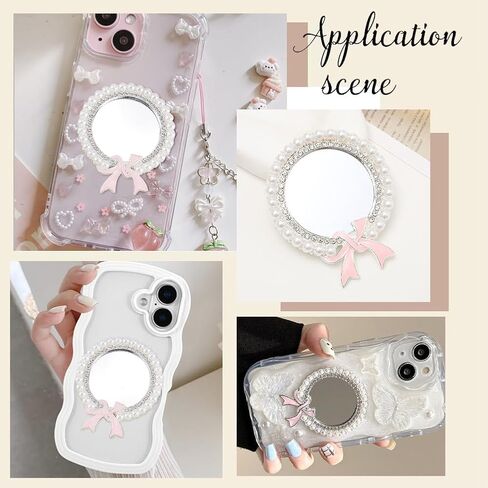 Sunnyclue 1 Box 2PCS Mirror Secal Phone Pocket Pocket Mirror Silver 6cm Case Makeup Case Rhinestons عصا القوس الوردي على ظهر سحر الهاتف مع شريط مزدوج للهاتف الذكي in Saudi Arabia