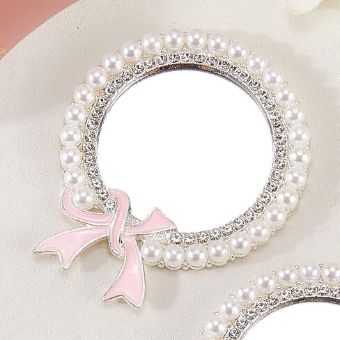 Sunnyclue 1 Box 2PCS Mirror Secal Phone Pocket Pocket Mirror Silver 6cm Case Makeup Case Rhinestons عصا القوس الوردي على ظهر سحر الهاتف مع شريط مزدوج للهاتف الذكي in Saudi Arabia