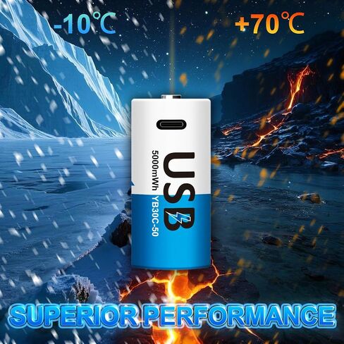 Rechargeable C Batteries 4 Pack, 5000mWh 1.5V Lithium C Cell Batteries with USB-C 4-in-1 Charging Cable, 1500+ Cycles, LR14 Long-Lasting Batteries for Flashlights, Toys, Radios in Saudi Arabia