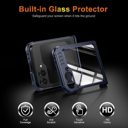 بالنسبة إلى Samsung Galaxy Z Flip 6 Case/Z Flip 7 Fe ： حماية مفصلية وعرة | العسكرية الصدمة مقاوم | واقي شاشة مدمج | الدفاع الكامل للجسم | تصميم قبضة غير انزلاق (أسود) in Kuwait