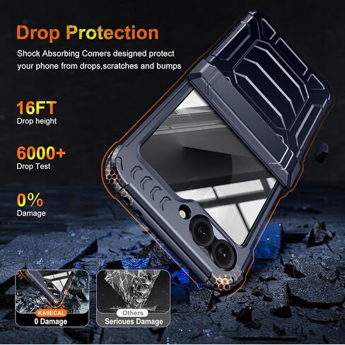 بالنسبة إلى Samsung Galaxy Z Flip 6 Case/Z Flip 7 Fe ： حماية مفصلية وعرة | العسكرية الصدمة مقاوم | واقي شاشة مدمج | الدفاع الكامل للجسم | تصميم قبضة غير انزلاق (أسود) in Kuwait