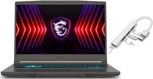 MSI Thin 15.6 Inch FHD 144Hz Gaming Laptop | AMD RYZEN 5 7535HS | NVIDIA GEFORCE RTX 4060 | WebCAM | Backlit | Gray | 16 جيجابايت ذاكرة الوصول العشوائي | 512GB SSD | Windows 11 Home | حزمة مع USB 3.0 HUB in Saudi Arabia
