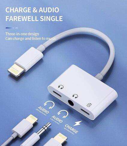Lightning to 3.5 مم محول سماعة رأس (2pack) 3in1 لـ iPhone aux dongle Dongle for Apple MFI Certified 11 12 13 14 Pro Max 8 Plus XR for iPad Music Adaptad Cord Audio Charger Cable in Kuwait