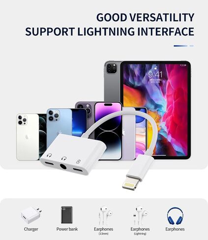 Lightning to 3.5 مم محول سماعة رأس (2pack) 3in1 لـ iPhone aux dongle Dongle for Apple MFI Certified 11 12 13 14 Pro Max 8 Plus XR for iPad Music Adaptad Cord Audio Charger Cable in Kuwait
