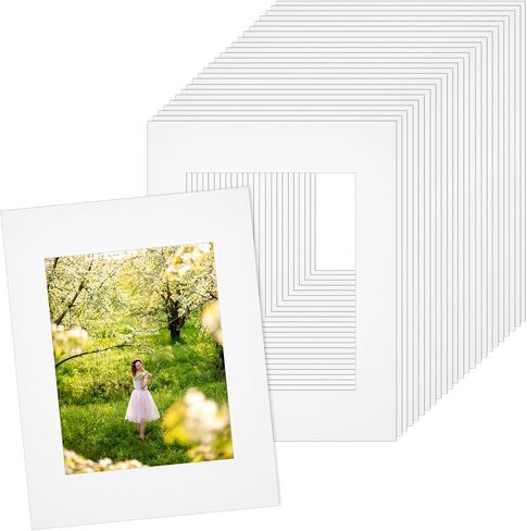 Qwork 11x14 MAT Bevel Cut for 8x10 Photos ، 25 pack pack phict frame mats ، bevel cut matte لعرض صورة فنية in Saudi Arabia