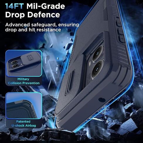 بالنسبة إلى Motorola Moto Edge 2024 Case مع حامي شاشة HD 1 وغطاء كاميرا الشريحة [الصف العسكري] قضية الهاتف الثقيلة الغطاء الوقائي المقاوم للصدمات الوعرة لـ Moto Edge 2024 (الأزرق) in Kuwait