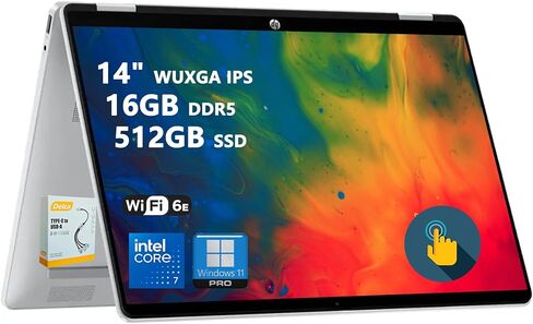 HP Omnibook 5 Flip 2-in-1 الكمبيوتر المحمول | 14 "Wuxga IPS Touchscreen | 10-Core Intel Core 7 150U | 16GB DDR5 512GB SSD | لوحة المفاتيح الخلفية Wi-Fi6e 5MP IR Privacy Camera Win 11 Pro W/DLCA ملحق in Kuwait