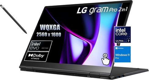 LG GRAM PRO 16 INCH 2-in-1 Business Business CAPTOP ، WQXGA IPS Touchnes ، Intel Evo Edition ، Intel Core Ultra 7 155H (16 Core to 4.8Ghz) ، Intel Arc ، 32GB RAM ، 1TB SSD ، Windows 11 Pro ، مع TMC Stylus Pen in Kuwait