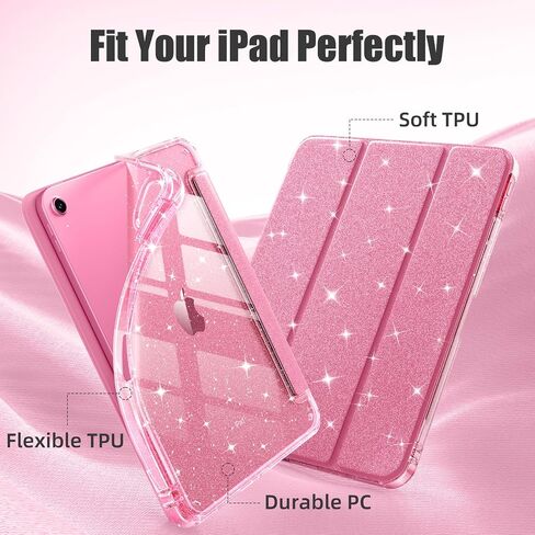 Akkerds لـ iPad A16 Case الجيل 11 11 بوصة 2025 - لجيل الجيل العاشر iPad 10.9 بوصة 2022 مع حامل القلم الرصاص - غطاء واقعي Slim Trifold مع جهاز كمبيوتر محفوظ بلوري - وردي in Kuwait