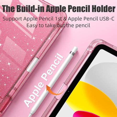 Akkerds لـ iPad A16 Case الجيل 11 11 بوصة 2025 - لجيل الجيل العاشر iPad 10.9 بوصة 2022 مع حامل القلم الرصاص - غطاء واقعي Slim Trifold مع جهاز كمبيوتر محفوظ بلوري - وردي in Kuwait