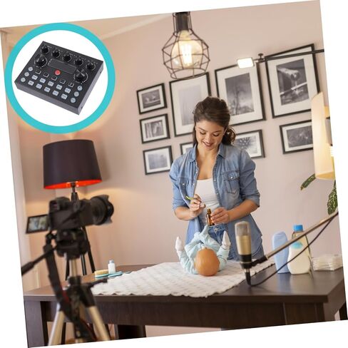 TOYANDONA Sound Card with LED Lights for Mobile Phone Computer Professional Voice Changer for Live Streaming Dual Microphone Support Easy to Use Electronic Tones for Djs in Saudi Arabia