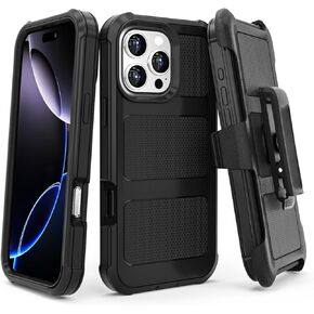 Defender Series for iPhone 15 Pro Max Case with Belt Clip Holster, 360°Rotating Kickstand, Heavy Duty Protection Phone Case, Non Slip Textured Back, Rugged & Durable, Black in Saudi Arabia