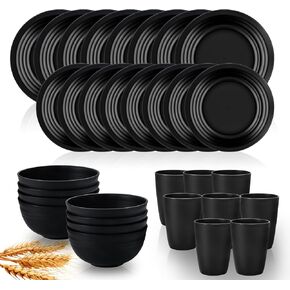 32 PCS قم بطرح الأدوات المائدة القمح مجموعات أطباق المطبخ وأوعية أطباق ل 8 أطباق بلاستيكية قابلة لإعادة الاستخدام. in Kuwait