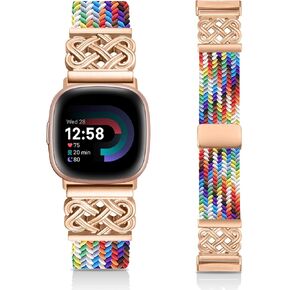 Braided Band Compatible with Fitbit Versa 4 Bands for Woman/Versa 3/Sense 1/Sense 2 Band, Magnetic Clasp Fabric Nylon with Designer Interlock Buckle Straps for Fitbit Versa4/3/Sense1/2 in Kuwait