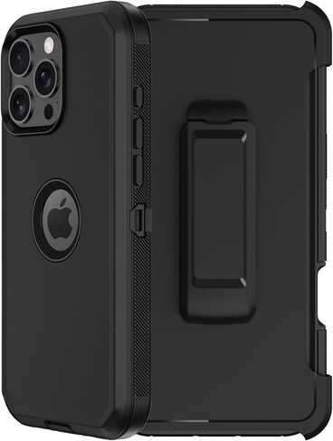 RubCase for iPhone 16 Pro Phone Case,Military Grade Drop Protection Cell Phone Cover with Belt Clip Holster Stand,Screen Protector x2 Rugged Shockproof Kickstand for iPhone 16 Pro Case 6.3" (Black) in Saudi Arabia