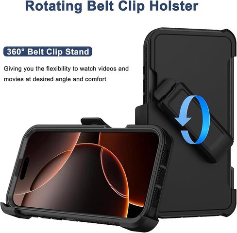 RubCase for iPhone 16 Pro Phone Case,Military Grade Drop Protection Cell Phone Cover with Belt Clip Holster Stand,Screen Protector x2 Rugged Shockproof Kickstand for iPhone 16 Pro Case 6.3" (Black) in Saudi Arabia
