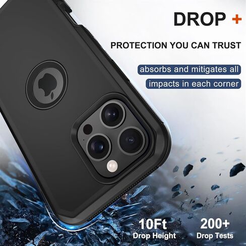 RubCase for iPhone 16 Pro Phone Case,Military Grade Drop Protection Cell Phone Cover with Belt Clip Holster Stand,Screen Protector x2 Rugged Shockproof Kickstand for iPhone 16 Pro Case 6.3" (Black) in Saudi Arabia