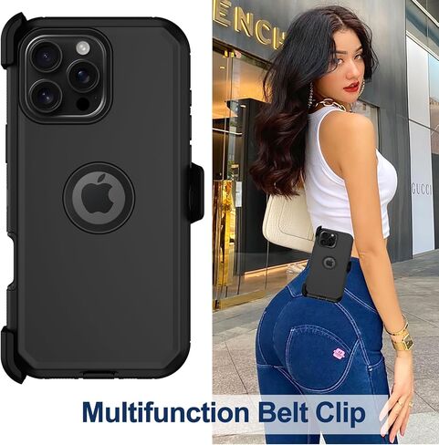 RubCase for iPhone 16 Pro Phone Case,Military Grade Drop Protection Cell Phone Cover with Belt Clip Holster Stand,Screen Protector x2 Rugged Shockproof Kickstand for iPhone 16 Pro Case 6.3" (Black) in Saudi Arabia