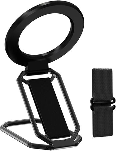 (2025 Newest) 4-in-1 Magnetic Phone Grip Stand for MagSafe with Finger Strap Loop, Removable Ring Holder for iPhone 16 Pro Max 15 14 13 12, Kickstand for Hands-Free View at Home Work Travel - Black in Saudi Arabia