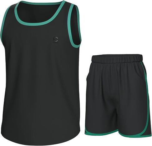 Boys Clothing Sets, Boys Athletic Shorts & Sleeveless Shirts, Crew Neck Kids Tank Top Clothes Size 3-16 (2 Pcs Set) in Saudi Arabia