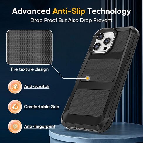 Defender Series for iPhone 15 Pro Max Case with Belt Clip Holster, 360°Rotating Kickstand, Heavy Duty Protection Phone Case, Non Slip Textured Back, Rugged & Durable, Black in Saudi Arabia