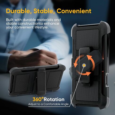 Defender Series for iPhone 15 Pro Max Case with Belt Clip Holster, 360°Rotating Kickstand, Heavy Duty Protection Phone Case, Non Slip Textured Back, Rugged & Durable, Black in Saudi Arabia