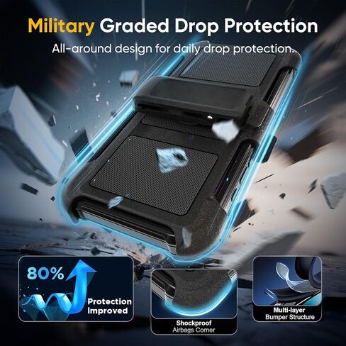 Defender Series for iPhone 15 Pro Max Case with Belt Clip Holster, 360°Rotating Kickstand, Heavy Duty Protection Phone Case, Non Slip Textured Back, Rugged & Durable, Black in Saudi Arabia