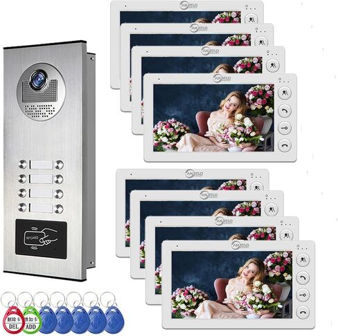 Video Apartment Intercom System,6 Units 7 inch Monitor Wired Video Door Phone Kit,Indoor Outdoor Video Doorbell,ID Keyfobs Unlock,2 Way Audio,6-Screen for Home Apartment (1 Doorbell+12 Monitor) in Kuwait