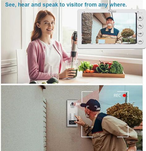 Video Apartment Intercom System,6 Units 7 inch Monitor Wired Video Door Phone Kit,Indoor Outdoor Video Doorbell,ID Keyfobs Unlock,2 Way Audio,6-Screen for Home Apartment (1 Doorbell+12 Monitor) in Kuwait
