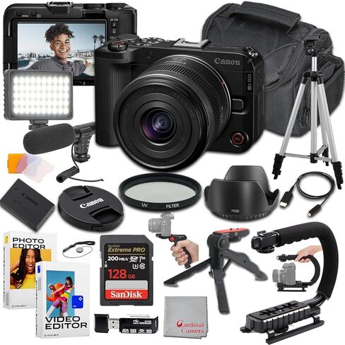 Canon EOS R50 V Camera بدون مرآة مع RF-S 14-30 مم f/4-6.3 هي عدسة STM PZ + 128 جيجابايت + ميكروفون + مصباح LED + UV مرشح + المزيد (حزمة 22pc) in Kuwait