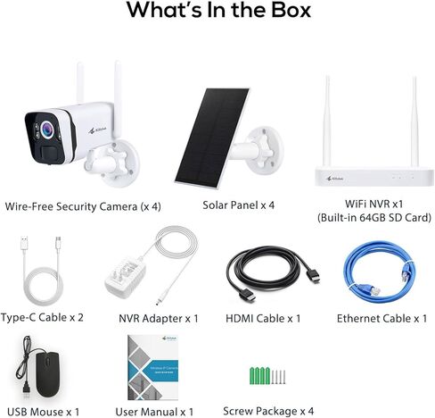 Kittyhok Solar Home Security Camera ، 4pcs 2k ultra Solar Cameras Wireless Outdoor ، الكشف البشري الذكي ، الأضواء ، Forever Power ، 10ch NVR ، 60 يومًا تخزينًا محليًا ، 0 رسوم شهرية in Saudi Arabia