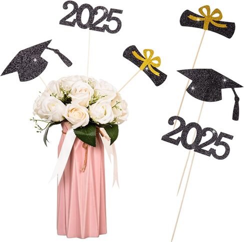 12 Pieces Glitter Graduation Centerpiece Sticks, 2024 Centerpiece Sticks, 2024 Picks Cake Topper Floral Picks for Class of 2024 High School College Graduation Party (Gold) in Saudi Arabia
