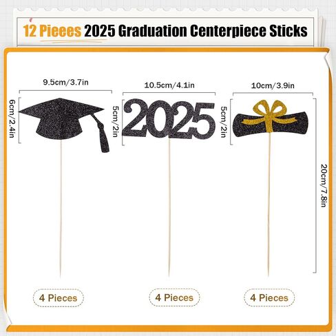 12 Pieces Glitter Graduation Centerpiece Sticks, 2024 Centerpiece Sticks, 2024 Picks Cake Topper Floral Picks for Class of 2024 High School College Graduation Party (Gold) in Saudi Arabia
