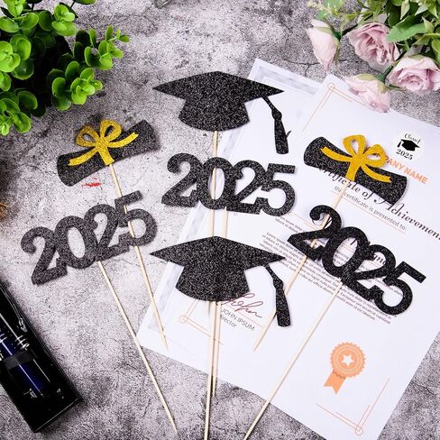 12 Pieces Glitter Graduation Centerpiece Sticks, 2024 Centerpiece Sticks, 2024 Picks Cake Topper Floral Picks for Class of 2024 High School College Graduation Party (Gold) in Saudi Arabia