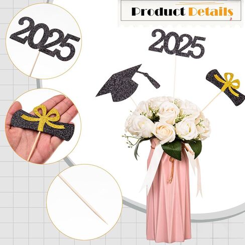 12 Pieces Glitter Graduation Centerpiece Sticks, 2024 Centerpiece Sticks, 2024 Picks Cake Topper Floral Picks for Class of 2024 High School College Graduation Party (Gold) in Saudi Arabia