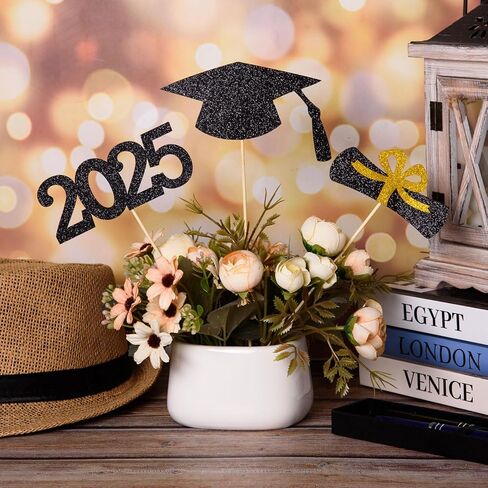 12 Pieces Glitter Graduation Centerpiece Sticks, 2024 Centerpiece Sticks, 2024 Picks Cake Topper Floral Picks for Class of 2024 High School College Graduation Party (Gold) in Saudi Arabia