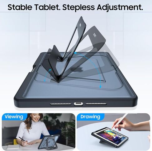 Fintie Shockproof Case for iPad 9th Generation (2021) / 8th Generation (2020) / 7th Gen (2019) 10.2 Inch - [Built-in Pencil Holder] Slim Frosted Protective Cover with Multi-Angle Kickstand, Black in Saudi Arabia