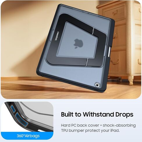 Fintie Shockproof Case for iPad 9th Generation (2021) / 8th Generation (2020) / 7th Gen (2019) 10.2 Inch - [Built-in Pencil Holder] Slim Frosted Protective Cover with Multi-Angle Kickstand, Black in Saudi Arabia