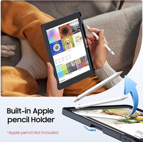 Fintie Shockproof Case for iPad 9th Generation (2021) / 8th Generation (2020) / 7th Gen (2019) 10.2 Inch - [Built-in Pencil Holder] Slim Frosted Protective Cover with Multi-Angle Kickstand, Black in Saudi Arabia