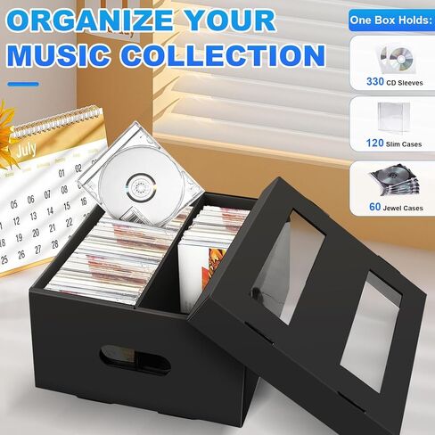 AOBOPLE CD Storage Boxes,5 Pack 2 Compartment CD Case Storage,Cardboard CD Case Holder with PVC Window Lid,Holds 60 CDs in Full Jewel Cases,120 CDs in Slim Cases and 330 Discs in CD Sleeves in Kuwait