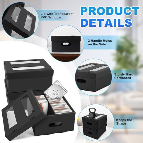 AOBOPLE CD Storage Boxes,5 Pack 2 Compartment CD Case Storage,Cardboard CD Case Holder with PVC Window Lid,Holds 60 CDs in Full Jewel Cases,120 CDs in Slim Cases and 330 Discs in CD Sleeves in Kuwait